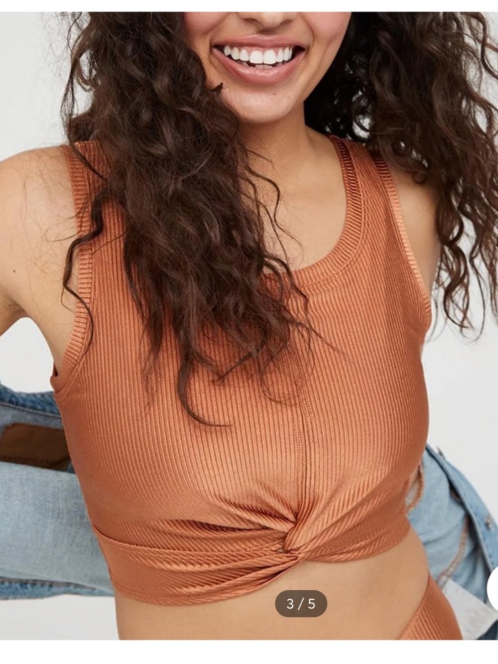 aerie Ribbed Twist-Front Sports Bra - Rust/Copper